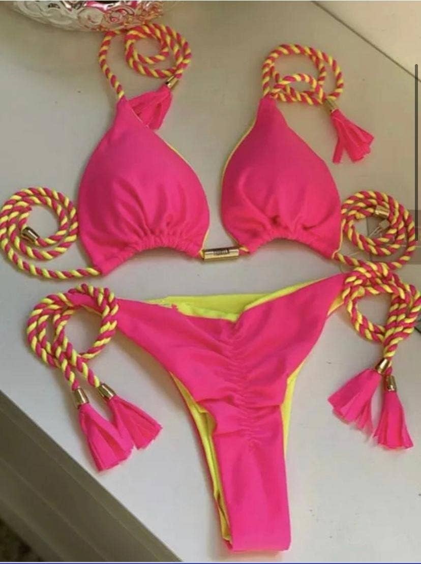 2-Piece Color Block Bikini Set Swimsuit 8242: C8 / L