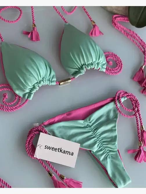 2-Piece Color Block Bikini Set Swimsuit 8242: C8 / L