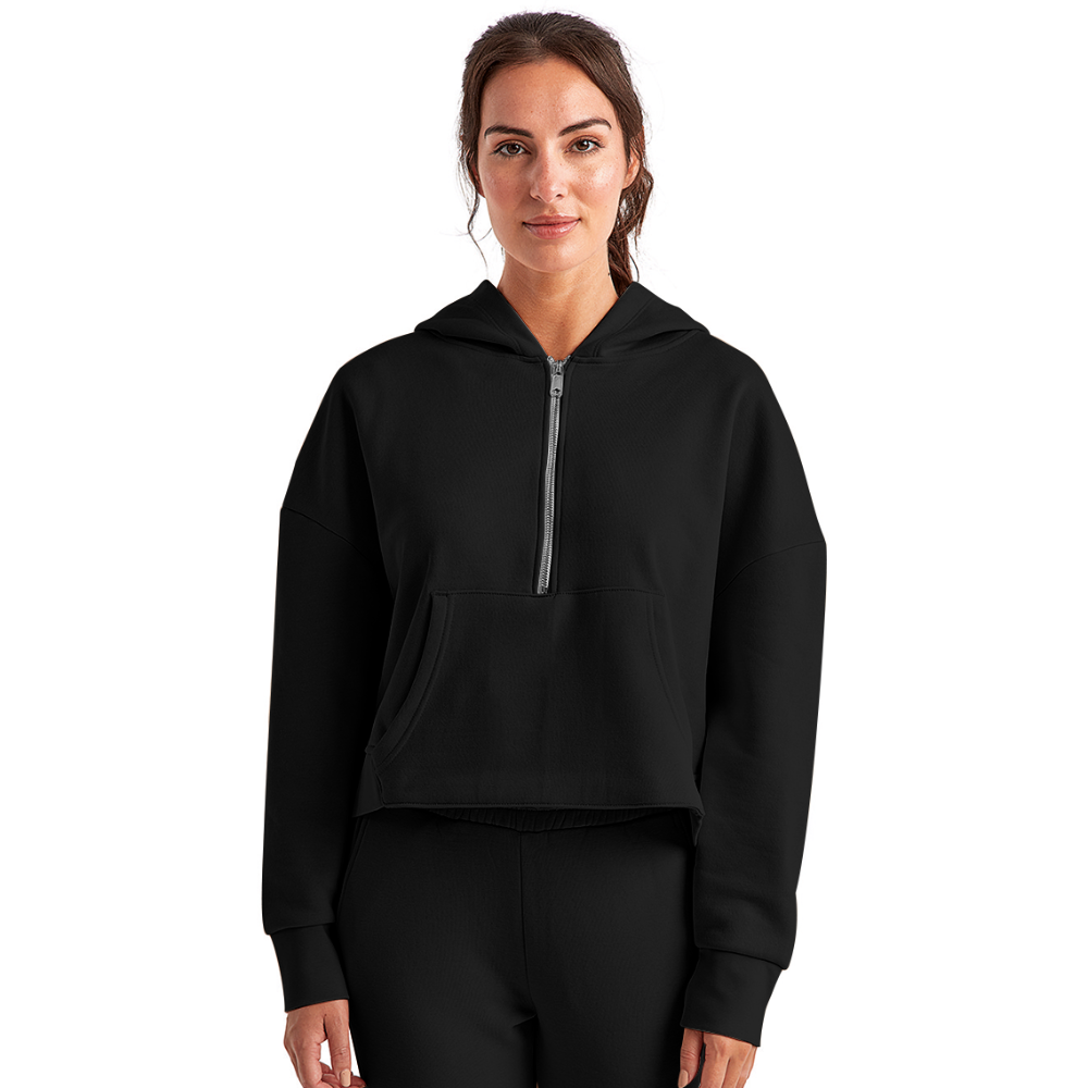 Signature Women's Half Zip Cropped Hoodie - black