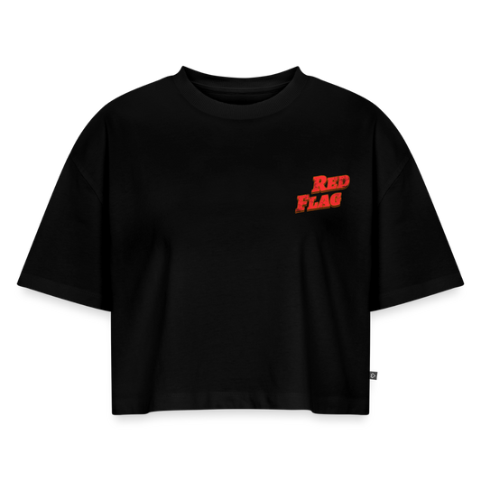 She's a Red Flag Women's Oversized Organic Cropped T-Shirt - black