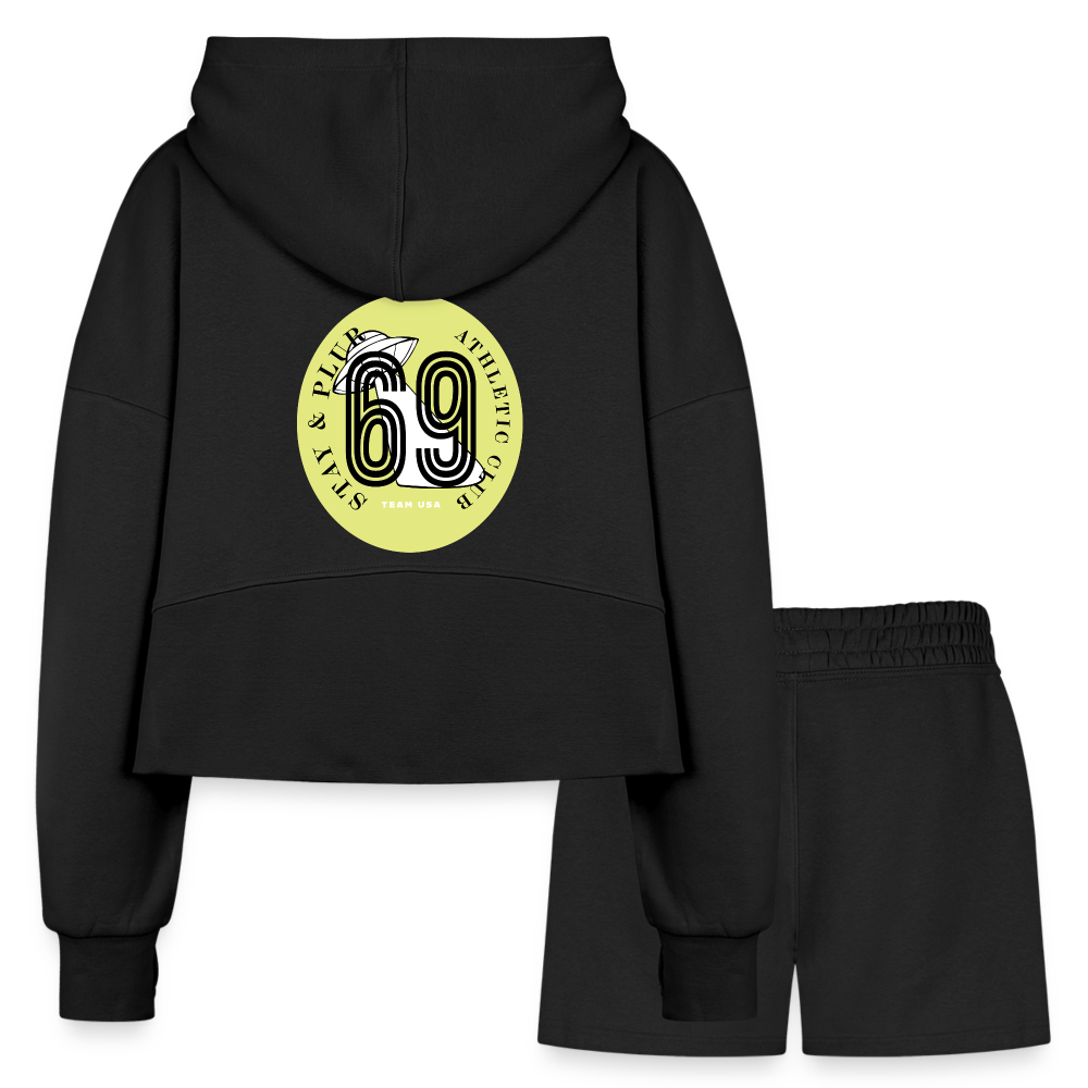 PLUR Athletic Club Cropped Hoodie & Jogger Short Set - black