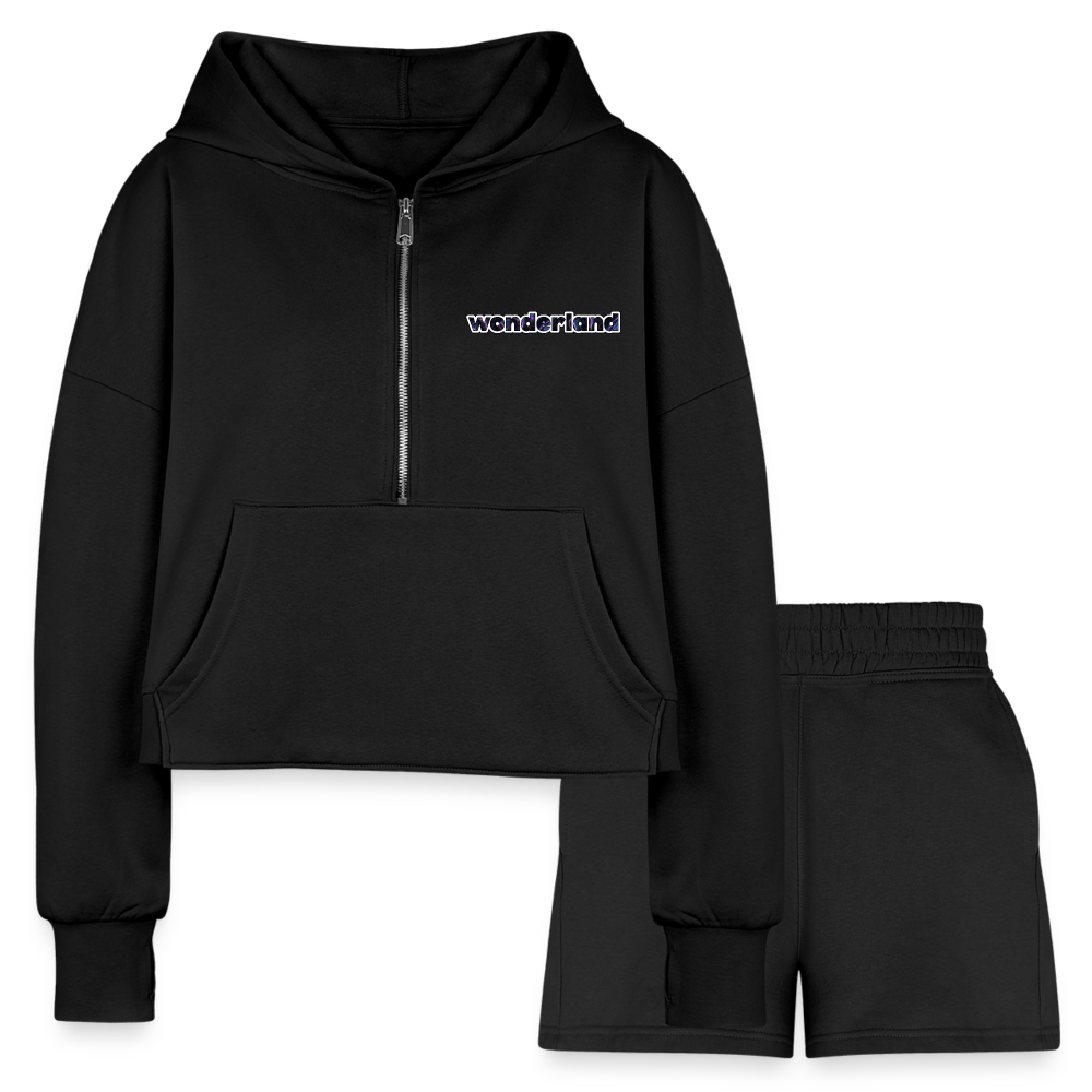 PLUR Athletic Club Cropped Hoodie & Jogger Short Set - black