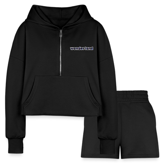 PLUR Athletic Club Cropped Hoodie & Jogger Short Set - black
