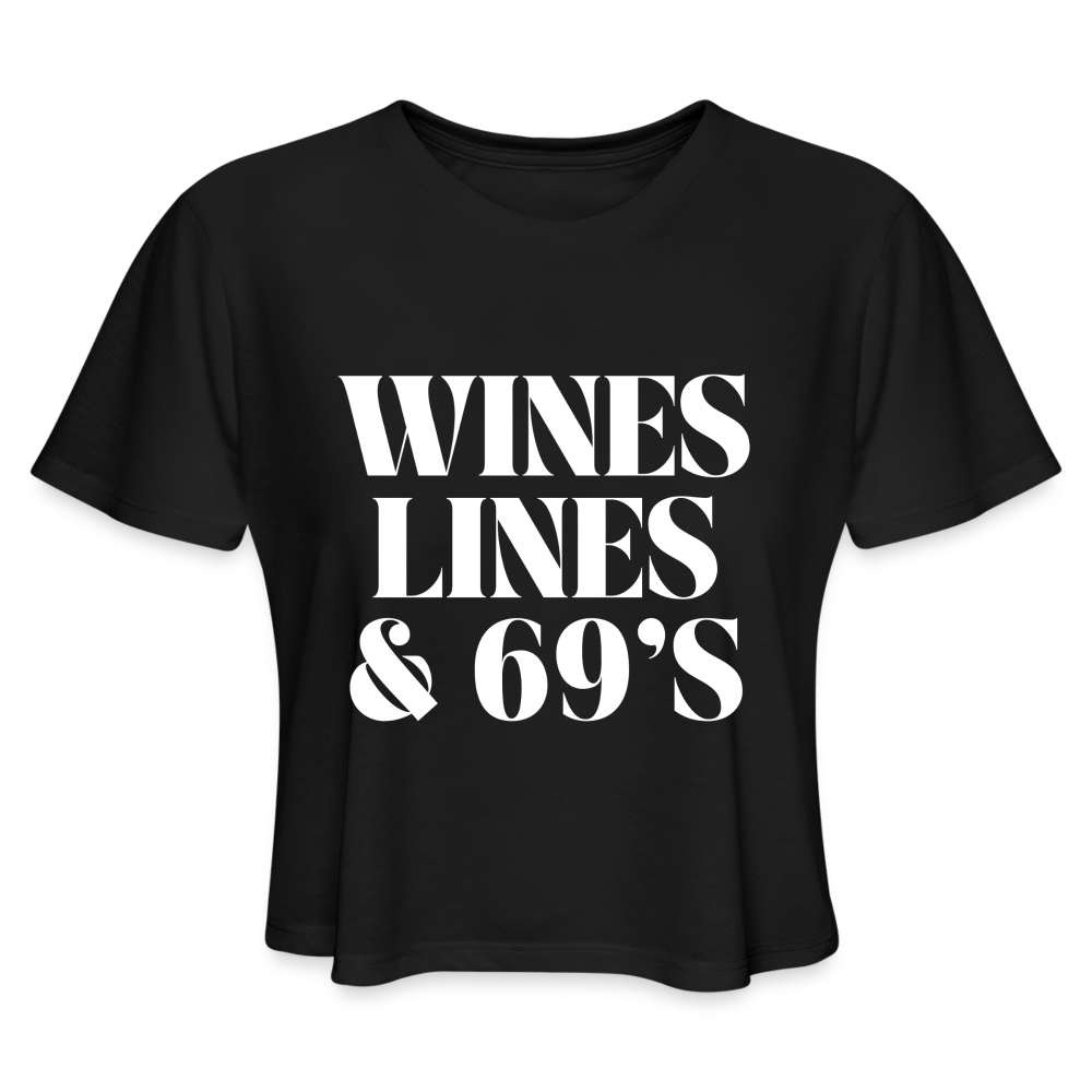 Wines, Lines + 69s Cropped T-Shirt - black