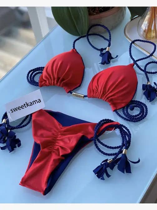 2-Piece Color Block Bikini Set Swimsuit 8242: C8 / L