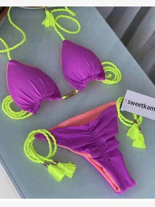 2-Piece Color Block Bikini Set Swimsuit 8242: C8 / L