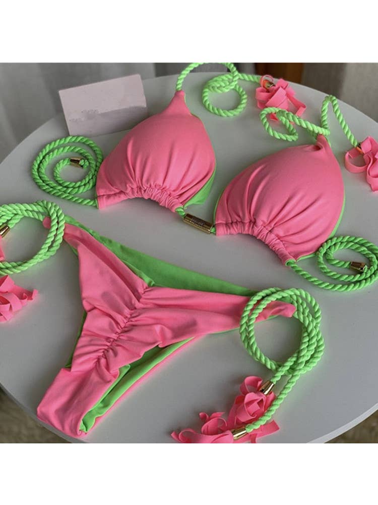 2-Piece Color Block Bikini Set Swimsuit 8242: C8 / L