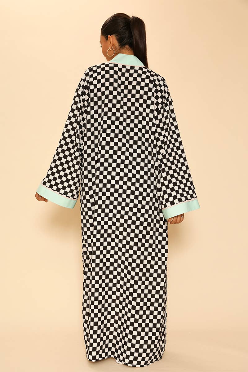 Checkered kimono: Black white / M