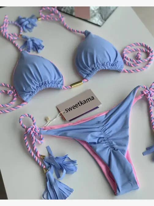 2-Piece Color Block Bikini Set Swimsuit 8242: C8 / L