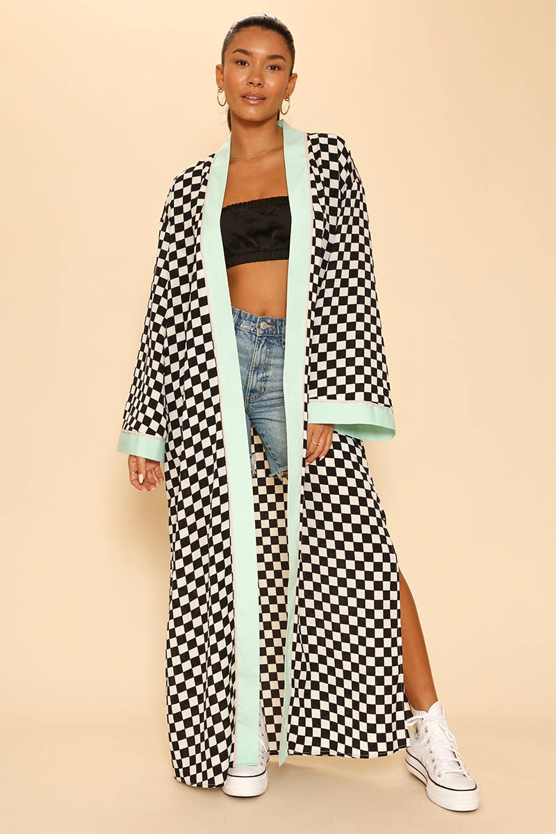 Checkered kimono: Black white / M