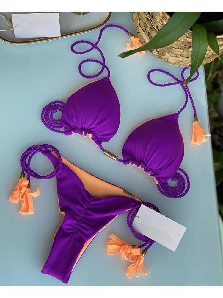2-Piece Color Block Bikini Set Swimsuit 8242: C8 / L