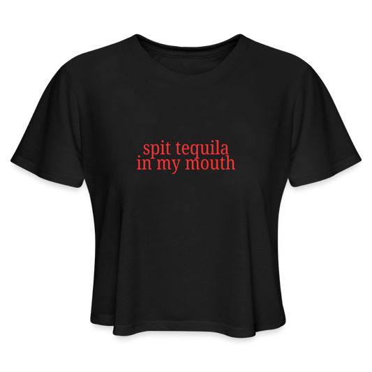 Spicy Cropped T-Shirt – “Spit Tequila in My Mouth” Funny Graphic | Flirty Bachelorette & Festival Crop Top (Bella Canvas) - black