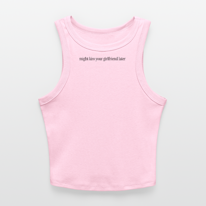 Might Kiss Your GF Later 💋 Pink Slim Fit Rib Women's Tank Top - pink