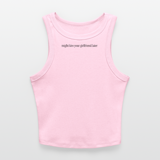 Might Kiss Your GF Later 💋 Pink Slim Fit Rib Women's Tank Top - pink