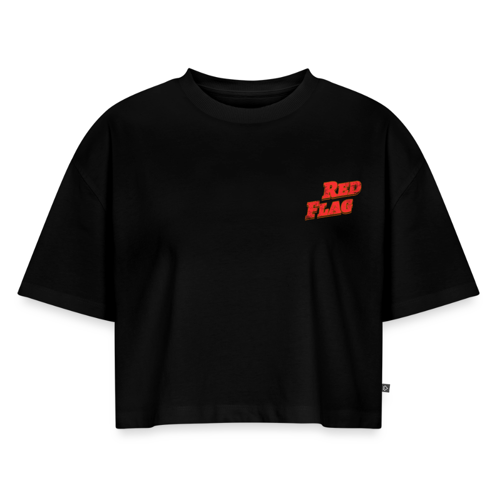 She's a Red Flag Women's Oversized Organic Cropped T-Shirt - black