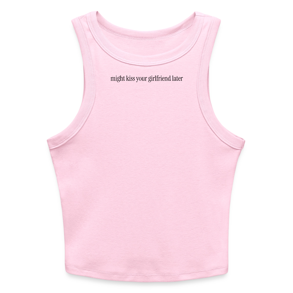 Might Kiss Your GF Later 💋 Pink Slim Fit Rib Women's Tank Top - pink