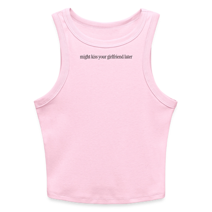 Might Kiss Your GF Later 💋 Pink Slim Fit Rib Women's Tank Top - pink