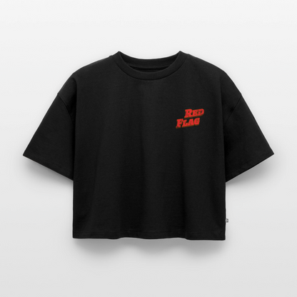 She's a Red Flag Women's Oversized Organic Cropped T-Shirt - black