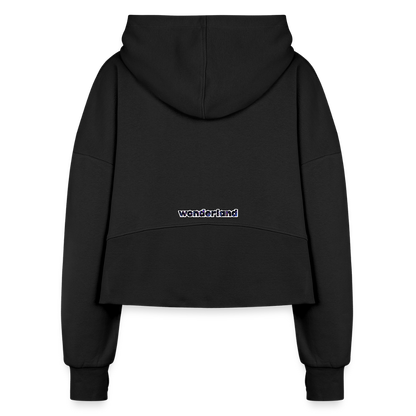 One Boyfriend is Never Enough Women's Half Zip Cropped Hoodie - black, One Boyfriend is Never Enough Women's Half Zip Cropped Hoodie - black,  minimalist white text that reads “One Boyfriend Is Never Enough,” worn by a confident woman with a sassy attitude. adult humor tees, lifestyle, alternate lifestyles, red head tees, lgbtq tees, pride tees, crop hoodie, gifts for her, gifts for him