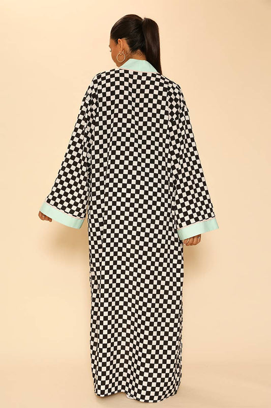 Checkered kimono: Black white / XL